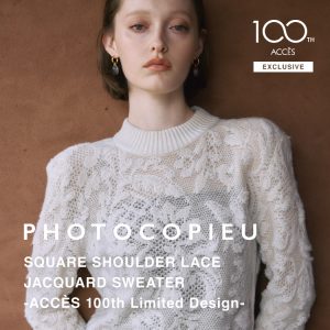 【10/1(水)発売開始】PHOTOCOPIEU(フォトコピュー)×PARIGOT別注カラー2色が登場！「SQUARE SHOULDER LACE JACQUARD SWEATER」