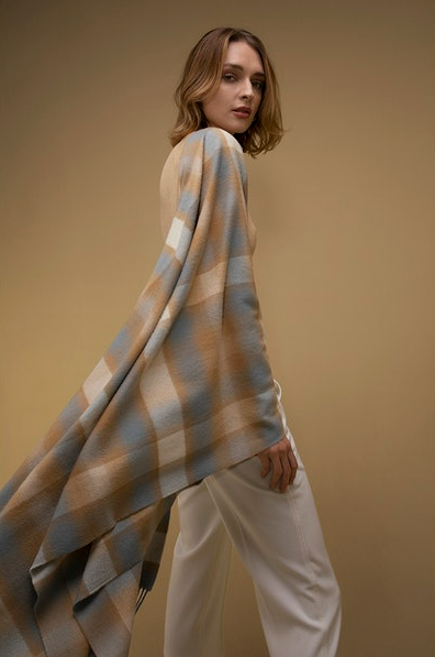 ジョンストンズ johnstons of elgin マフラー カシミヤ ネイビー×グレー×マルチ チェック柄/Ron Herman カシミヤと高級ウールのエキスパートとして世界をリードするストール