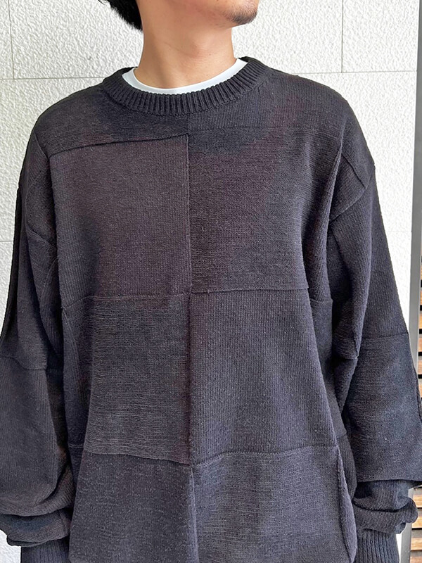 YOKE(ヨーク) ⁄ BLOCK CHECKED CREWNECK SWEATER⁄3⁄ウール⁄BRW⁄無地