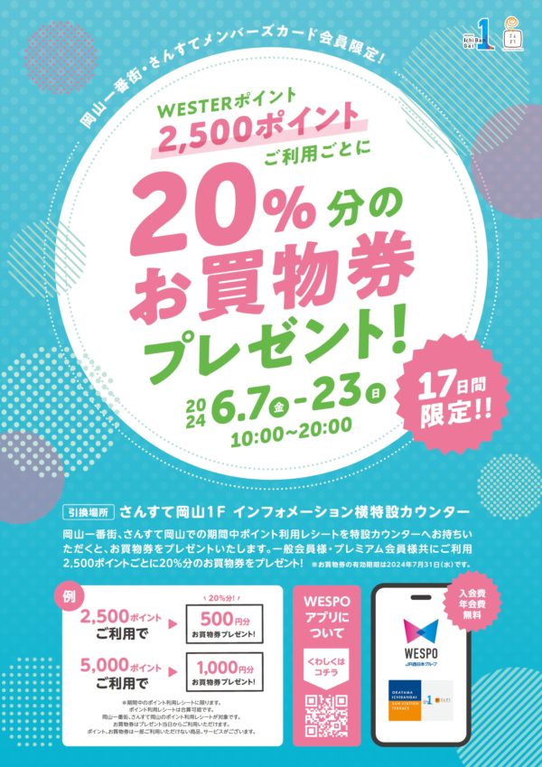 【岡山店】WESTER ポイント利用還元キャンペーン