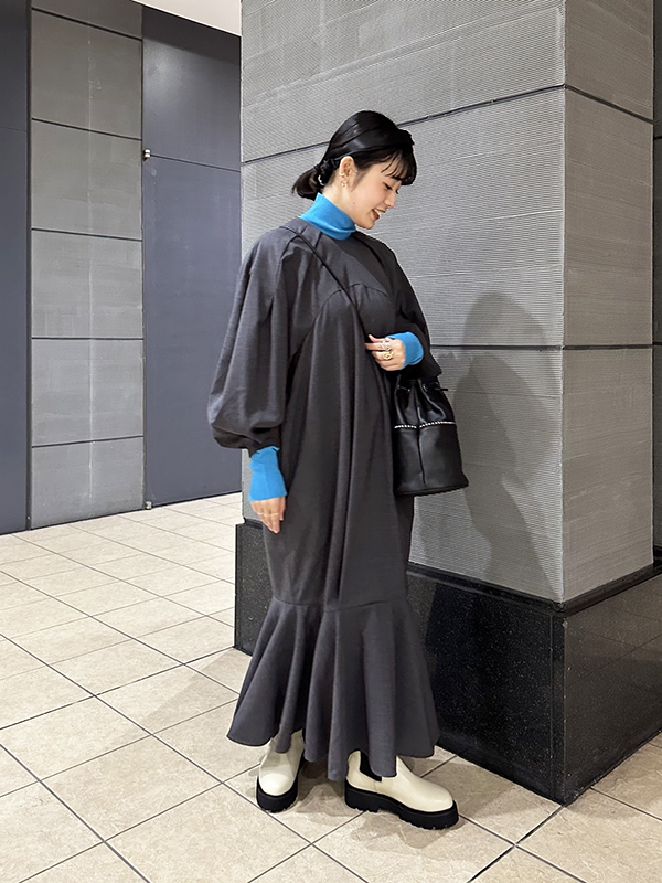 ENFOLD エンフォルド スタンドタックワンピース ボリューム袖 スリット  