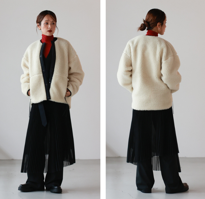 HYKE ベージュ ボアコート フリース オーバーサイズ フロントボタン 
