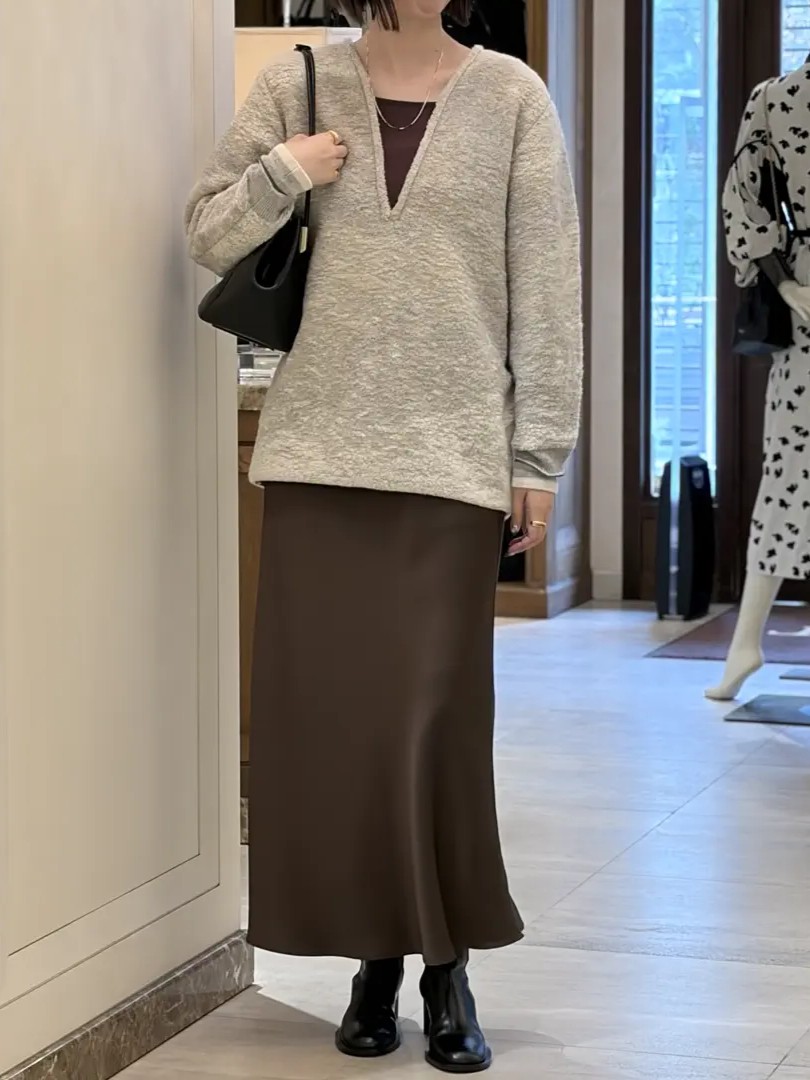 Mame Kurogouchi Pile Jacquard Plunge Knit Top スタイリング 全身
